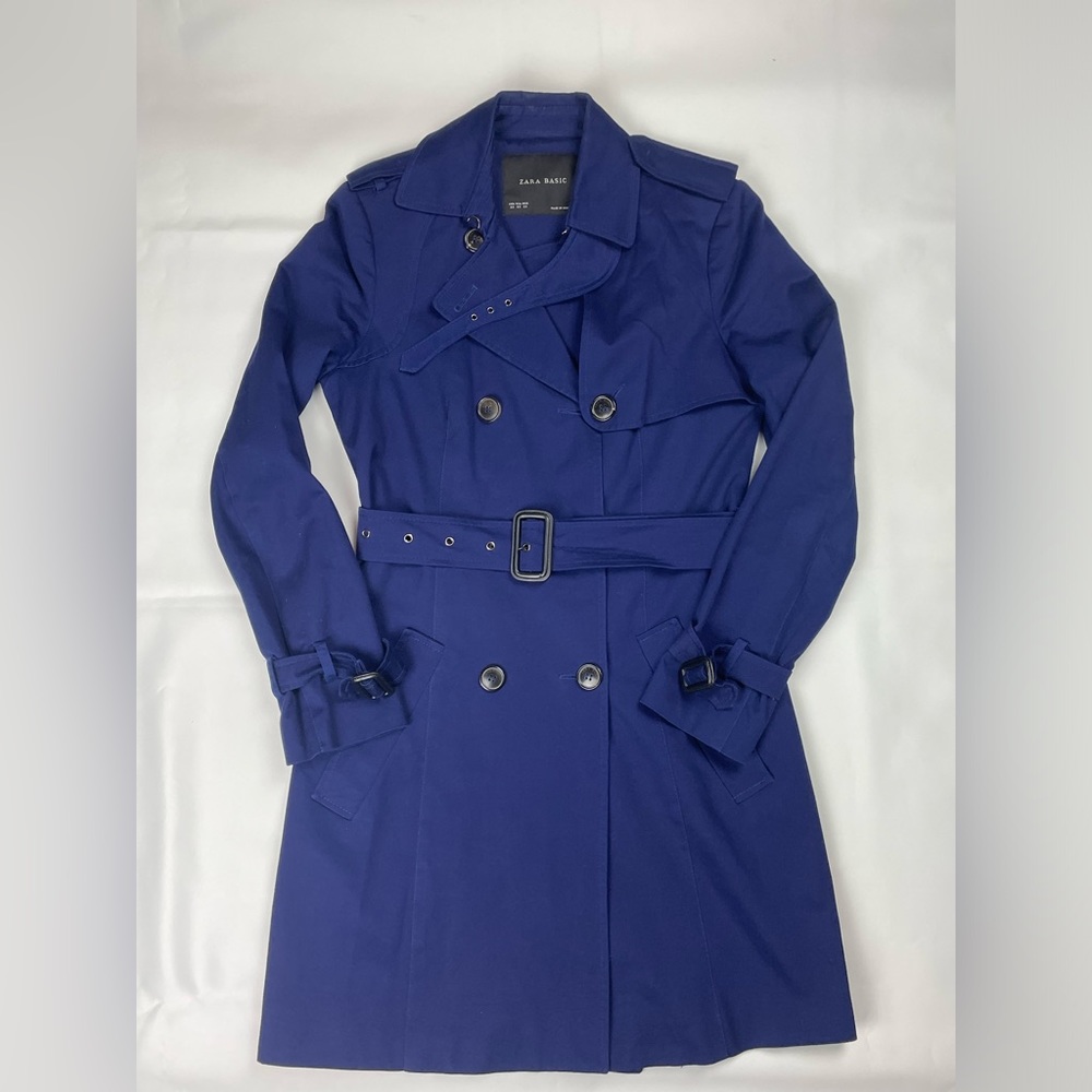 ZARA Basic Trench-coat, Blue, Sz XS, like new
